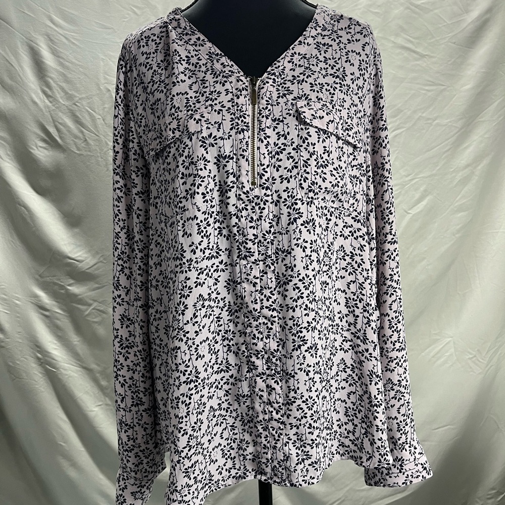 Maurices Lilac Navy Floral Long Sleeve Blouse Large